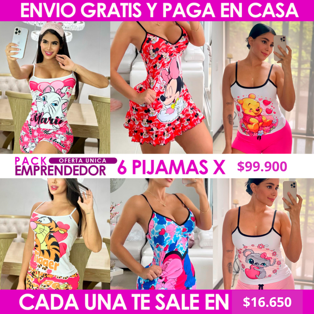 Pack Duerme Bonita Set de 6 Pijamas para Mujer
