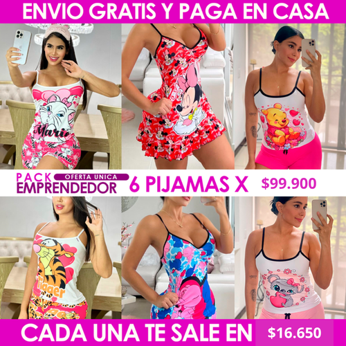Pack Duerme Bonita Set de 6 Pijamas para Mujer